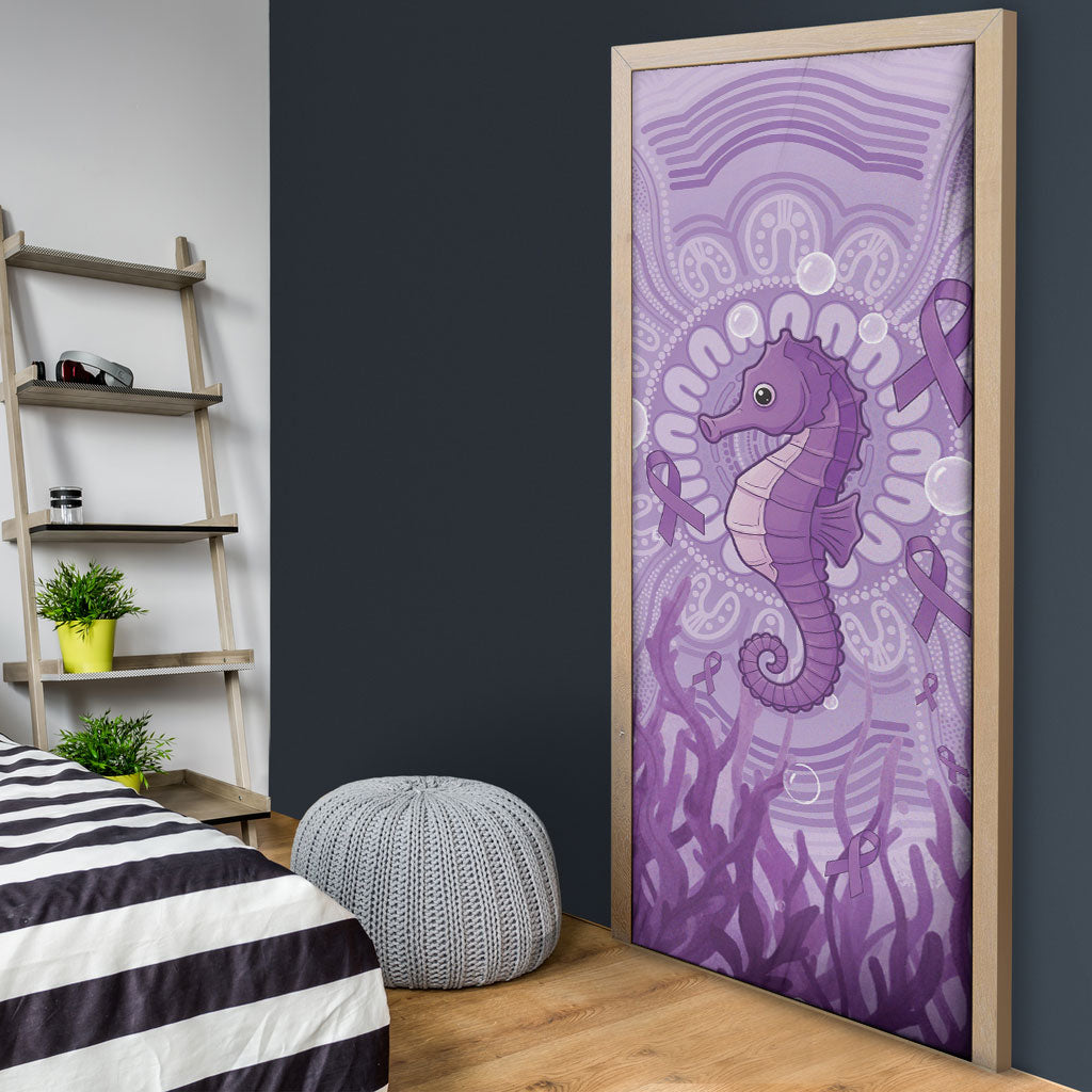 Australia Epilepsy Support Door Cover Seahorse Think Purple Ribbon Aboriginal
