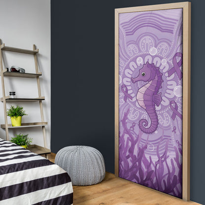 Australia Epilepsy Support Door Cover Seahorse Think Purple Ribbon Aboriginal