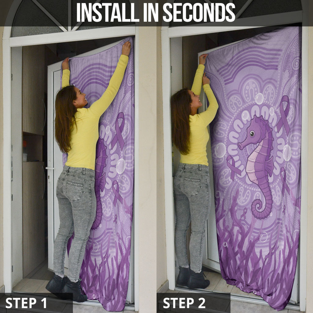 Australia Epilepsy Support Door Cover Seahorse Think Purple Ribbon Aboriginal