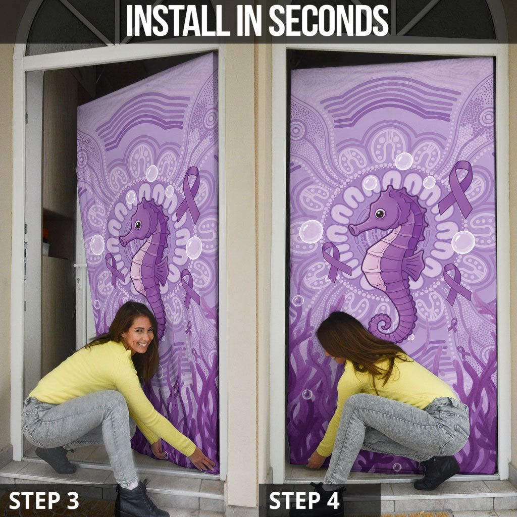 Australia Epilepsy Support Door Cover Seahorse Think Purple Ribbon Aboriginal