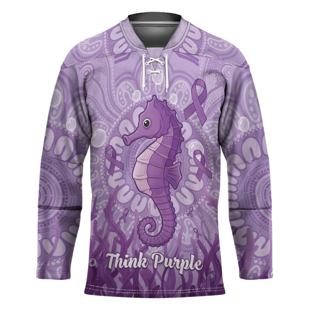 Australia Epilepsy Support Hockey Jersey Seahorse Think Purple Ribbon Aboriginal