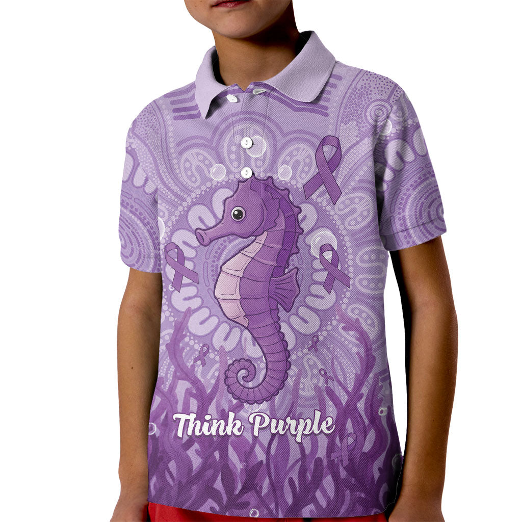 Australia Epilepsy Support Kid Polo Shirt Seahorse Think Purple Ribbon Aboriginal