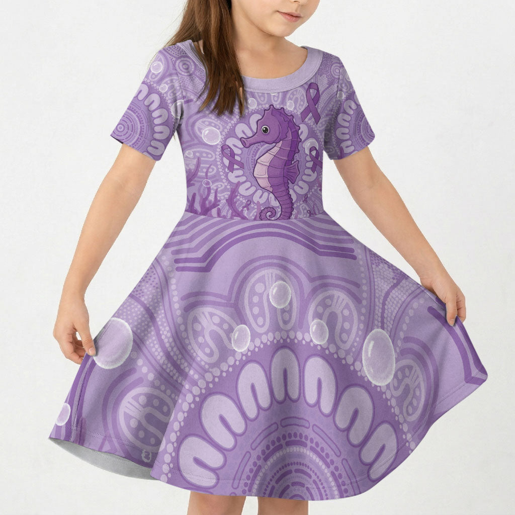 Australia Epilepsy Support Kid Short Sleeve Dress Seahorse Think Purple Ribbon Aboriginal