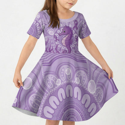 Australia Epilepsy Support Kid Short Sleeve Dress Seahorse Think Purple Ribbon Aboriginal