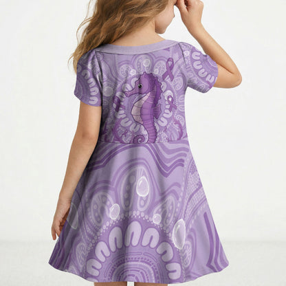 Australia Epilepsy Support Kid Short Sleeve Dress Seahorse Think Purple Ribbon Aboriginal