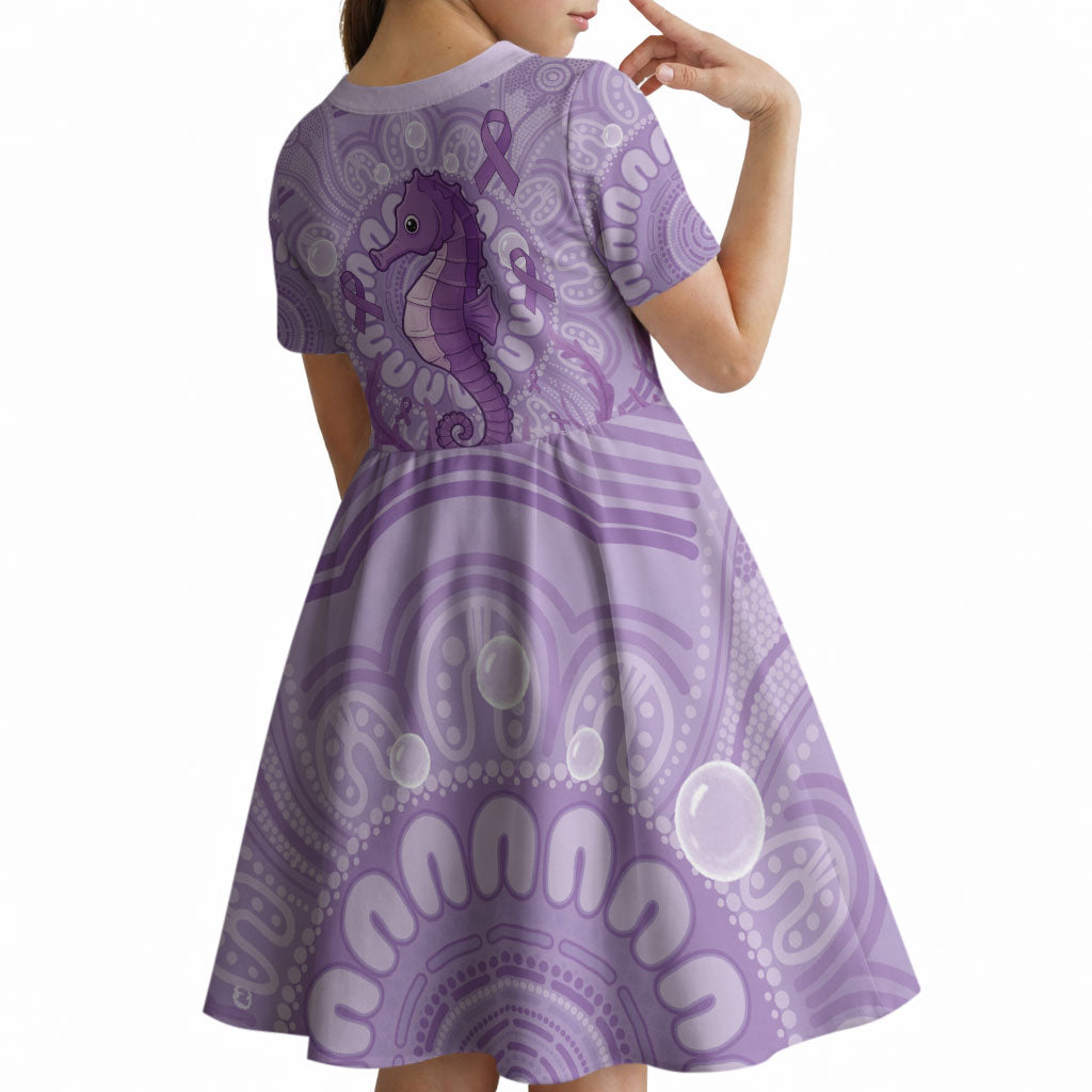 Australia Epilepsy Support Kid Short Sleeve Dress Seahorse Think Purple Ribbon Aboriginal