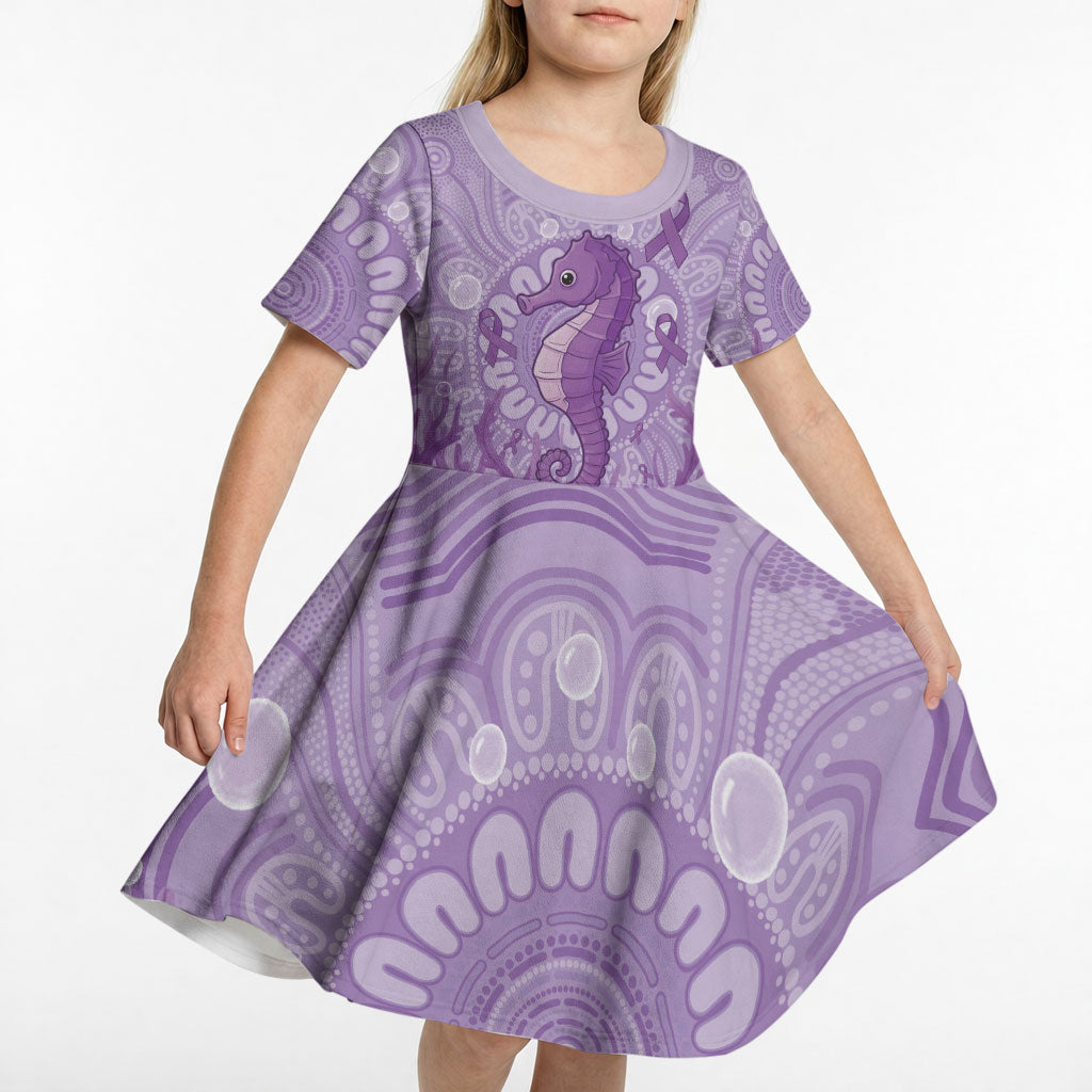 Australia Epilepsy Support Kid Short Sleeve Dress Seahorse Think Purple Ribbon Aboriginal
