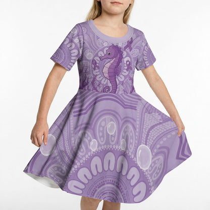 Australia Epilepsy Support Kid Short Sleeve Dress Seahorse Think Purple Ribbon Aboriginal