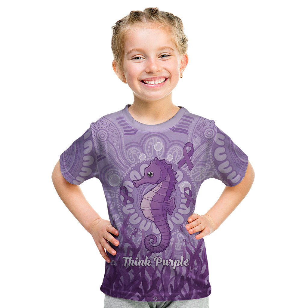 Australia Epilepsy Support Kid T Shirt Seahorse Think Purple Ribbon Aboriginal
