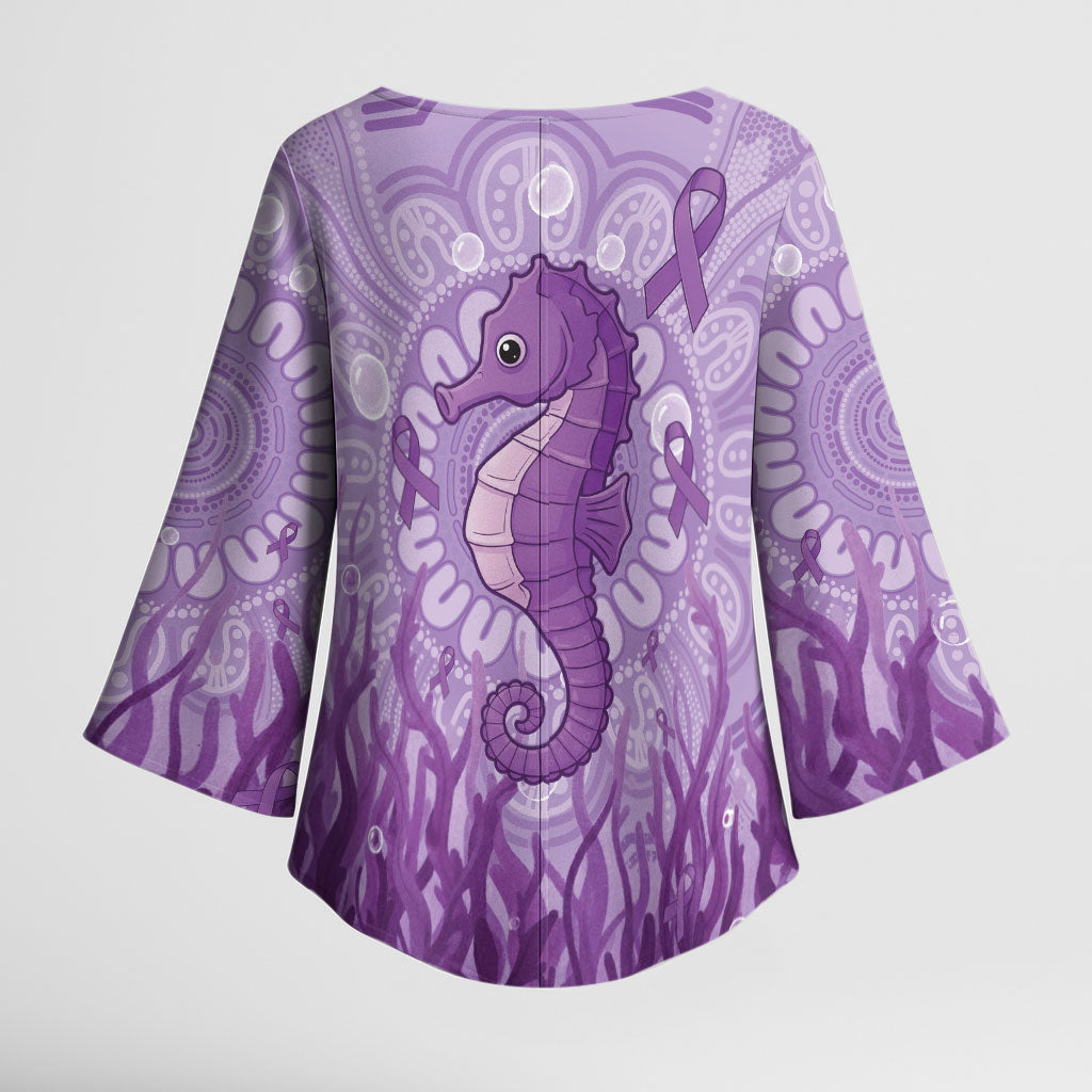 Australia Epilepsy Support Kimono Sleeve Blouse Seahorse Think Purple Ribbon Aboriginal