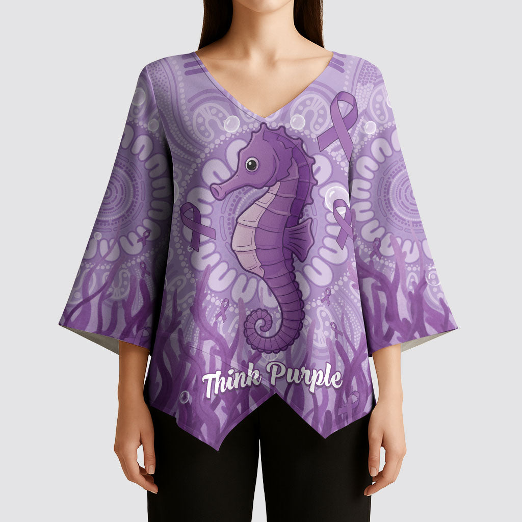 Australia Epilepsy Support Kimono Sleeve Blouse Seahorse Think Purple Ribbon Aboriginal