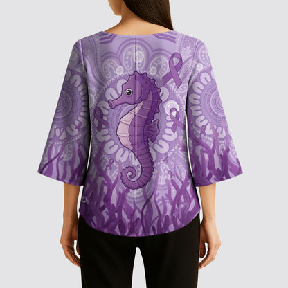 Australia Epilepsy Support Kimono Sleeve Blouse Seahorse Think Purple Ribbon Aboriginal