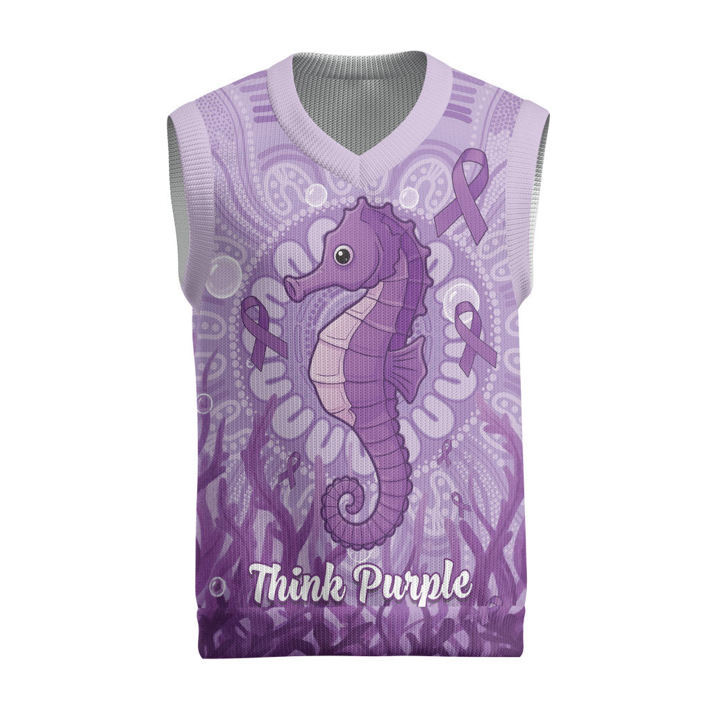 Australia Epilepsy Support Christmas Knitted V-Neck Vest Seahorse Think Purple Ribbon Aboriginal