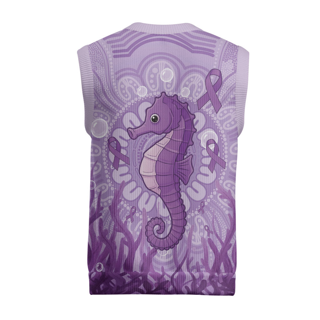 Australia Epilepsy Support Christmas Knitted V-Neck Vest Seahorse Think Purple Ribbon Aboriginal