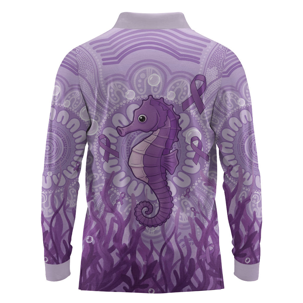 Australia Epilepsy Support Long Sleeve Polo Shirt Seahorse Think Purple Ribbon Aboriginal
