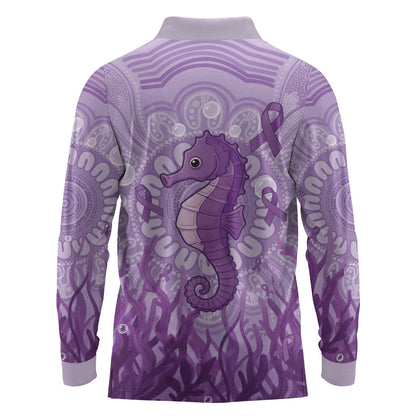 Australia Epilepsy Support Long Sleeve Polo Shirt Seahorse Think Purple Ribbon Aboriginal