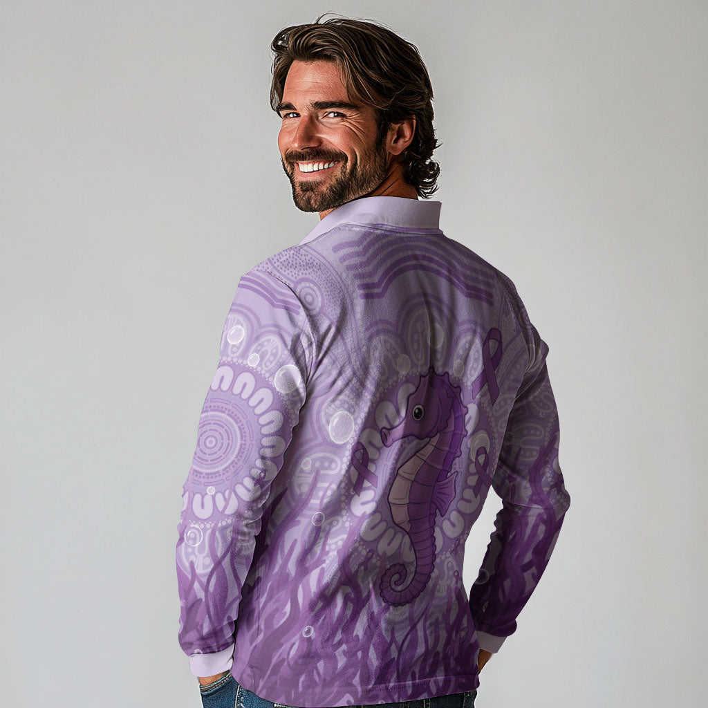 Australia Epilepsy Support Long Sleeve Polo Shirt Seahorse Think Purple Ribbon Aboriginal