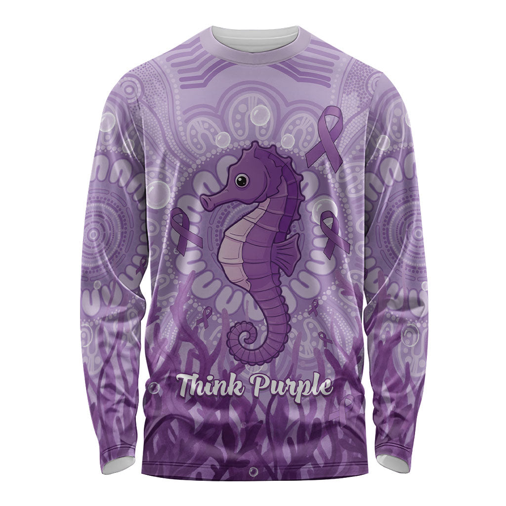 Australia Epilepsy Support Long Sleeve Shirt Seahorse Think Purple Ribbon Aboriginal