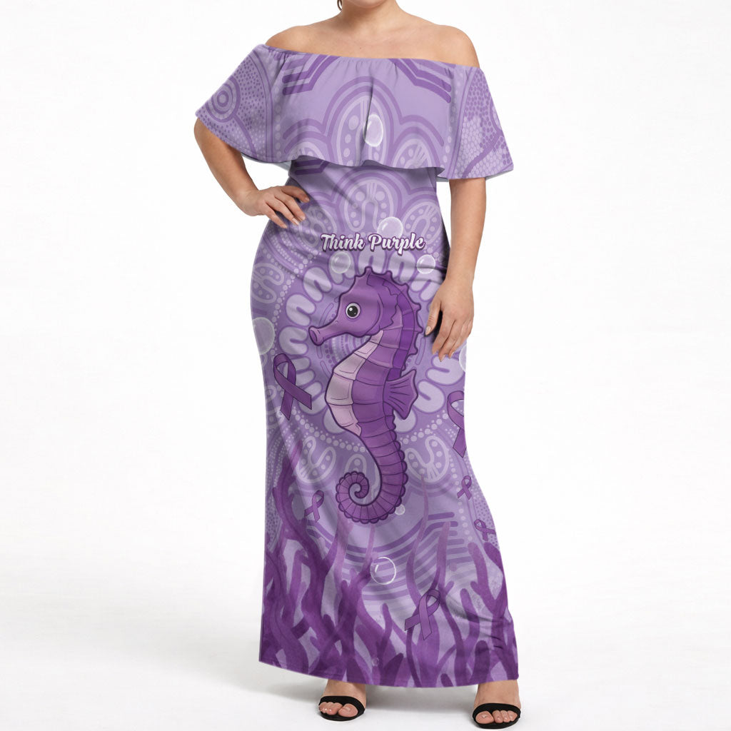 Australia Epilepsy Support Off Shoulder Maxi Dress Seahorse Think Purple Ribbon Aboriginal