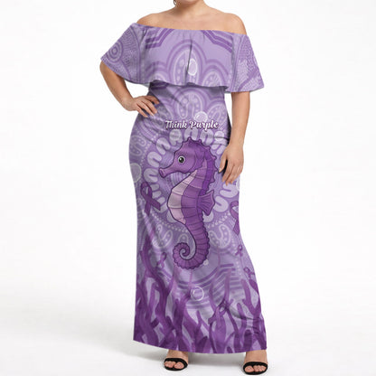 Australia Epilepsy Support Off Shoulder Maxi Dress Seahorse Think Purple Ribbon Aboriginal