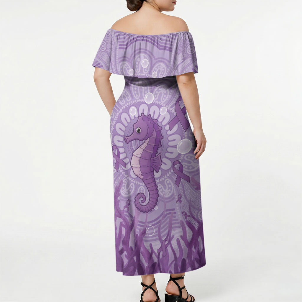 Australia Epilepsy Support Off Shoulder Maxi Dress Seahorse Think Purple Ribbon Aboriginal