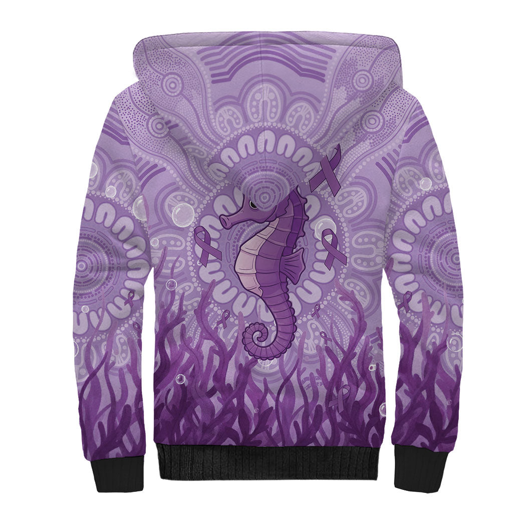 Australia Epilepsy Support Sherpa Hoodie Seahorse Think Purple Ribbon Aboriginal