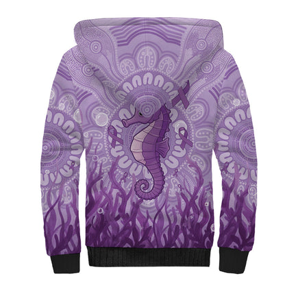 Australia Epilepsy Support Sherpa Hoodie Seahorse Think Purple Ribbon Aboriginal