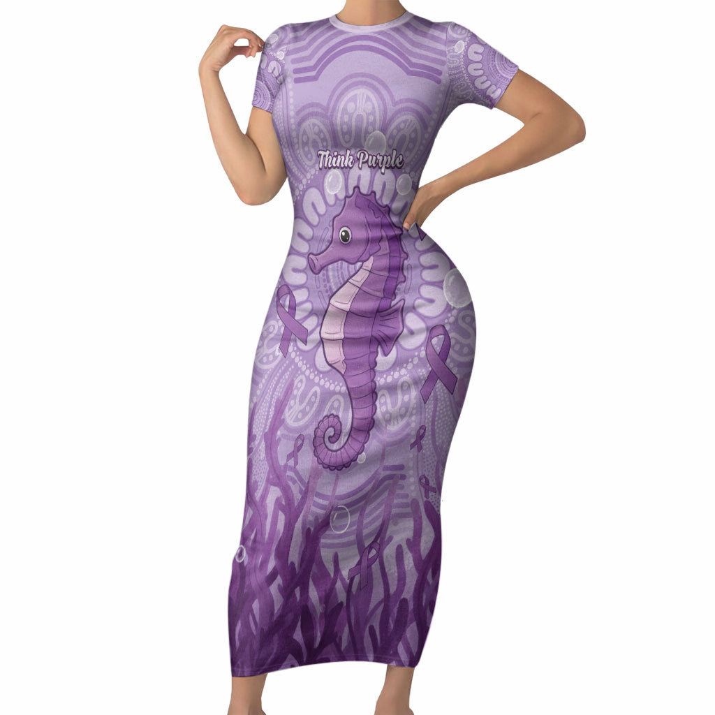 Australia Epilepsy Support Short Sleeve Bodycon Dress Seahorse Think Purple Ribbon Aboriginal