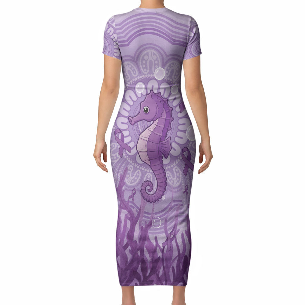 Australia Epilepsy Support Short Sleeve Bodycon Dress Seahorse Think Purple Ribbon Aboriginal