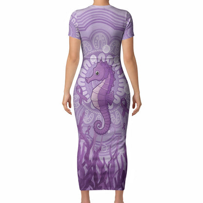Australia Epilepsy Support Short Sleeve Bodycon Dress Seahorse Think Purple Ribbon Aboriginal