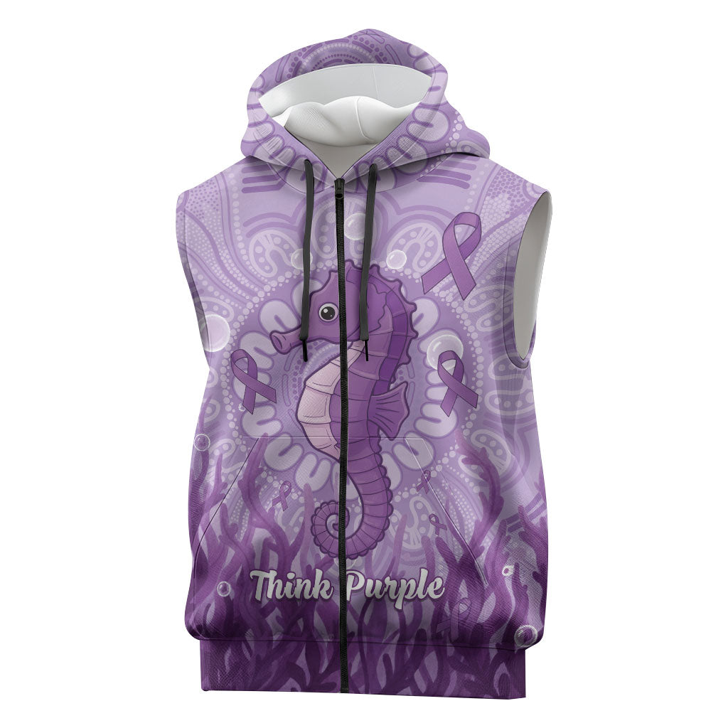 Australia Epilepsy Support Sleeveless Zip Hoodie Seahorse Think Purple Ribbon Aboriginal
