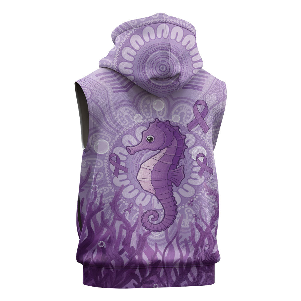 Australia Epilepsy Support Sleeveless Zip Hoodie Seahorse Think Purple Ribbon Aboriginal