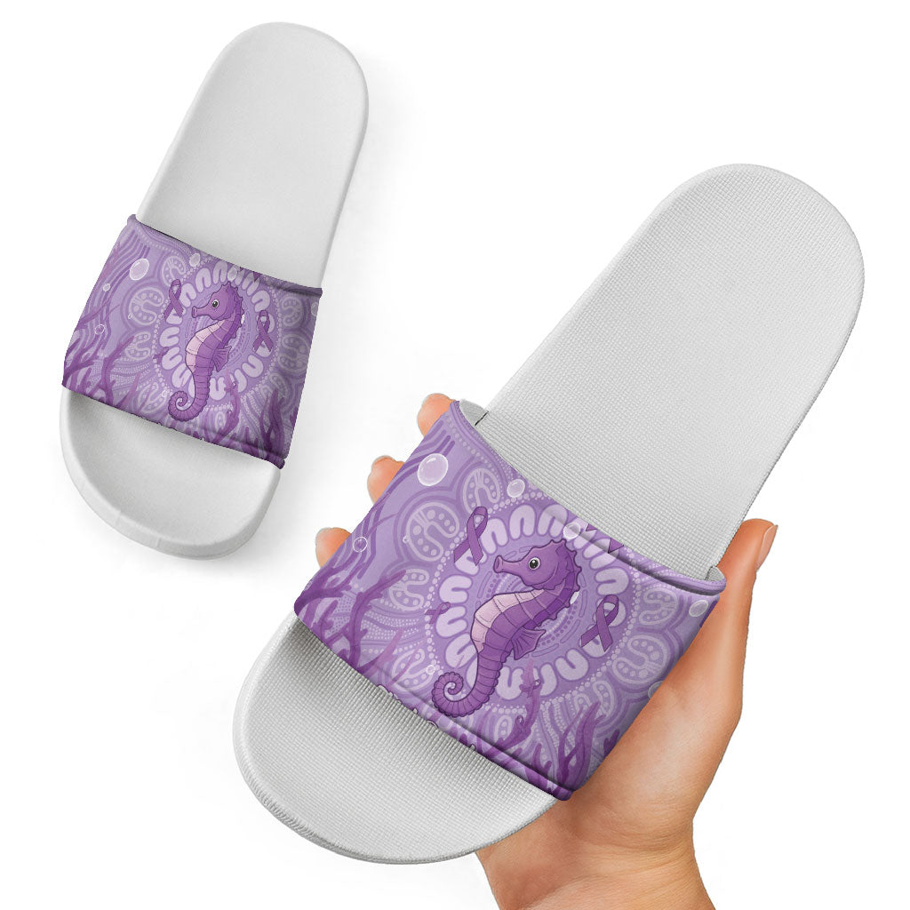 Australia Epilepsy Support Slide Sandals Seahorse Think Purple Ribbon Aboriginal