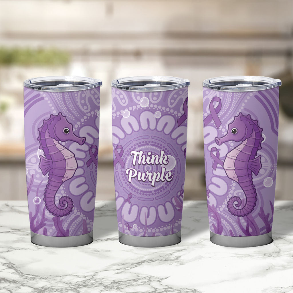 Australia Epilepsy Support Tumbler Cup Seahorse Think Purple Ribbon Aboriginal