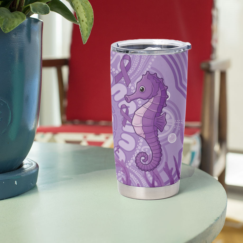 Australia Epilepsy Support Tumbler Cup Seahorse Think Purple Ribbon Aboriginal