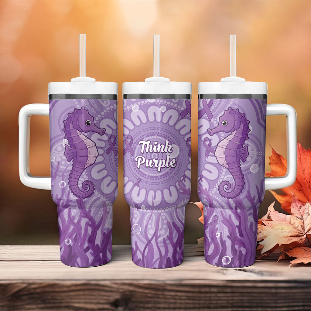 Australia Epilepsy Support Tumbler With Handle Seahorse Think Purple Ribbon Aboriginal