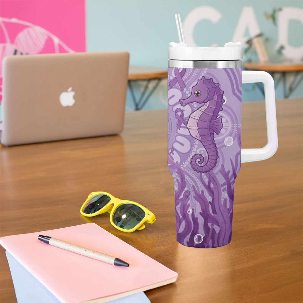 Australia Epilepsy Support Tumbler With Handle Seahorse Think Purple Ribbon Aboriginal