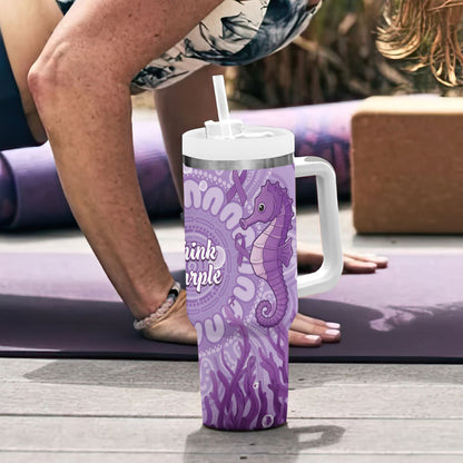 Australia Epilepsy Support Tumbler With Handle Seahorse Think Purple Ribbon Aboriginal