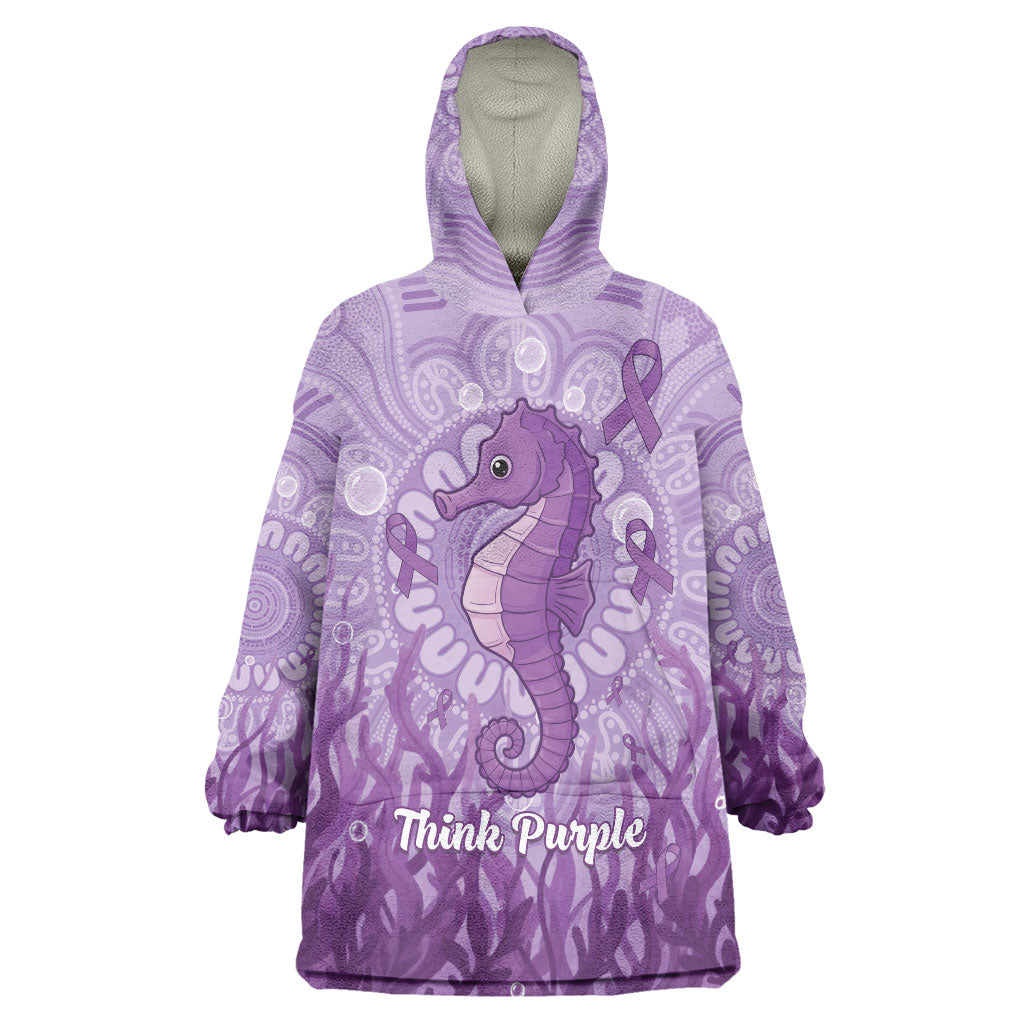 Australia Epilepsy Support Wearable Blanket Hoodie Seahorse Think Purple Ribbon Aboriginal