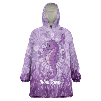 Australia Epilepsy Support Wearable Blanket Hoodie Seahorse Think Purple Ribbon Aboriginal