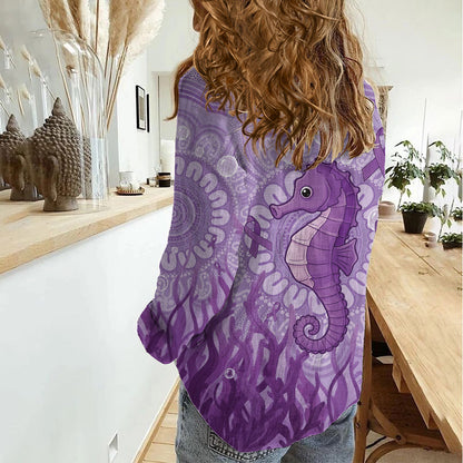 Australia Epilepsy Support Women Casual Shirt Seahorse Think Purple Ribbon Aboriginal