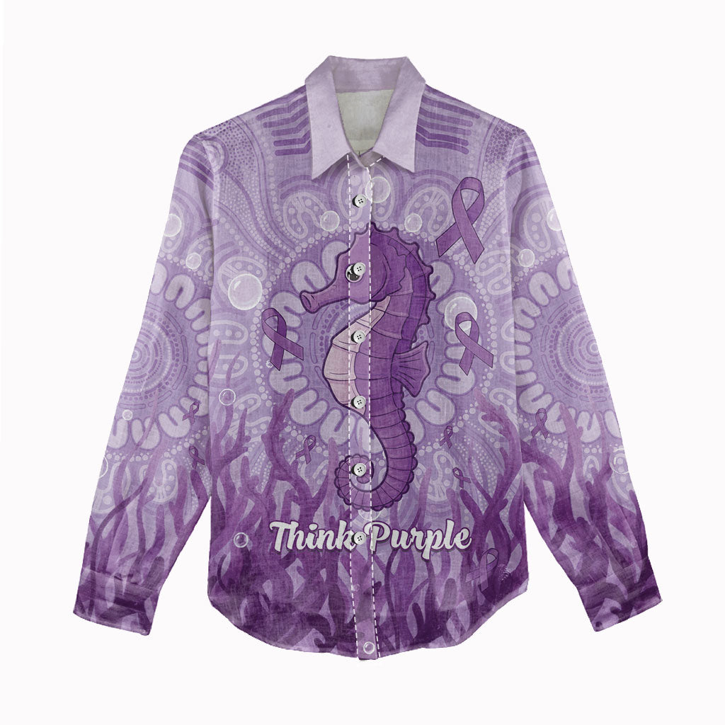 Australia Epilepsy Support Women Casual Shirt Seahorse Think Purple Ribbon Aboriginal