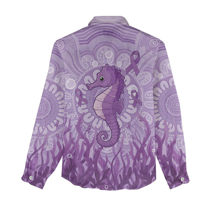 Australia Epilepsy Support Women Casual Shirt Seahorse Think Purple Ribbon Aboriginal