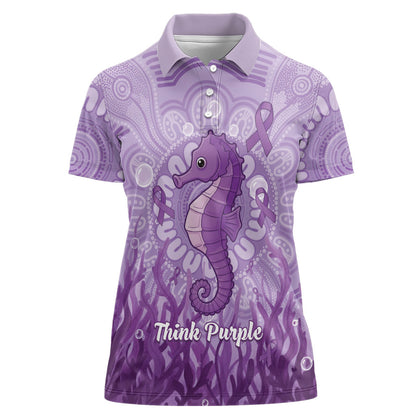 Australia Epilepsy Support Women Polo Shirt Seahorse Think Purple Ribbon Aboriginal