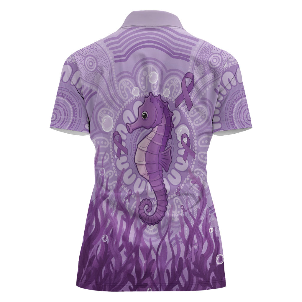 Australia Epilepsy Support Women Polo Shirt Seahorse Think Purple Ribbon Aboriginal