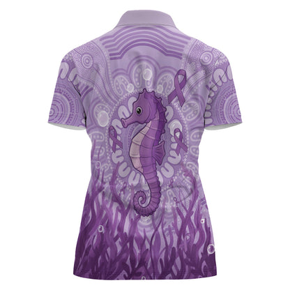 Australia Epilepsy Support Women Polo Shirt Seahorse Think Purple Ribbon Aboriginal