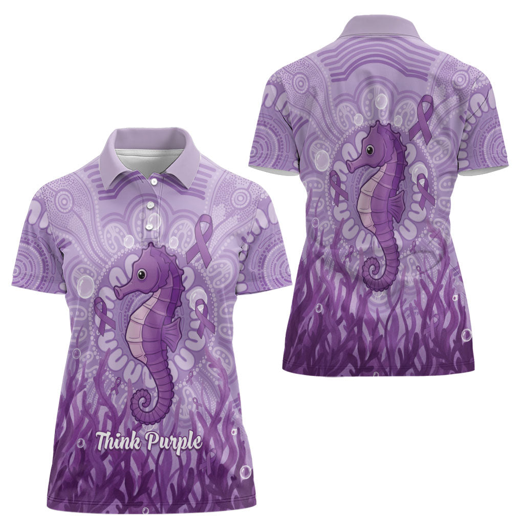 Australia Epilepsy Support Women Polo Shirt Seahorse Think Purple Ribbon Aboriginal