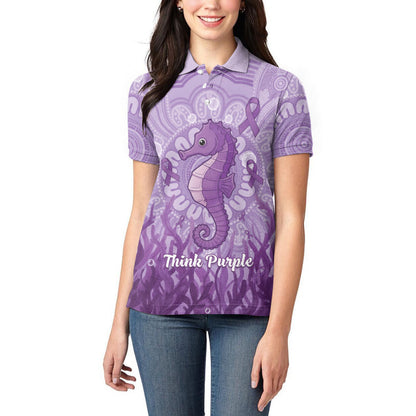 Australia Epilepsy Support Women Polo Shirt Seahorse Think Purple Ribbon Aboriginal