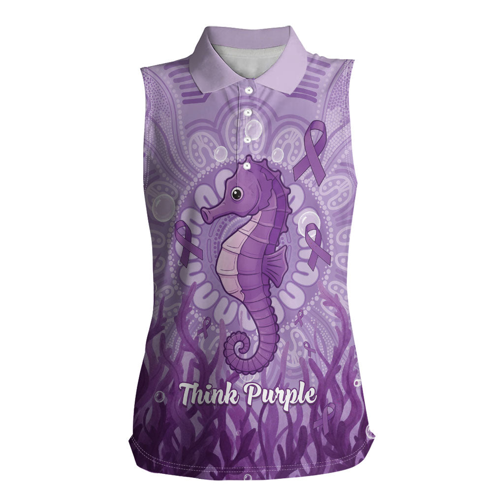 Australia Epilepsy Support Women Sleeveless Polo Shirt Seahorse Think Purple Ribbon Aboriginal
