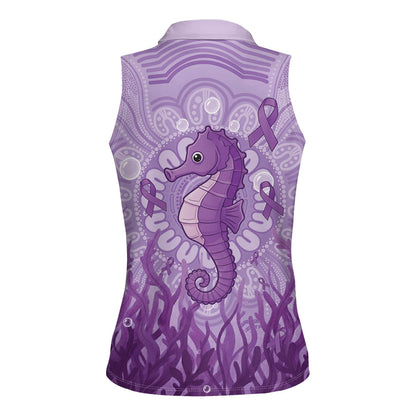 Australia Epilepsy Support Women Sleeveless Polo Shirt Seahorse Think Purple Ribbon Aboriginal